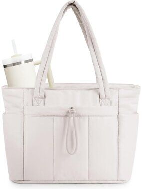 Women 06-off-white Tote Bag with Cup Holder Laptop Sleeve Travel Work Bag
